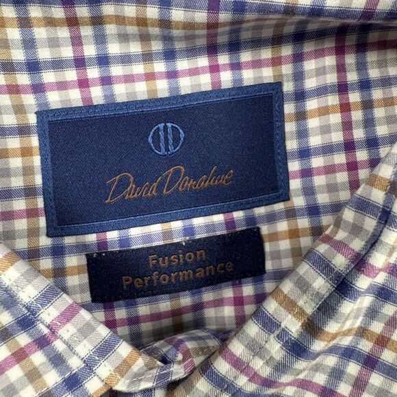 David Donahue Shirt Men's XXL Plaid Long Sleeve Button Up Dress Performance - Picture 4 of 9